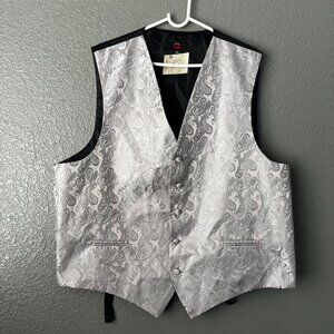 Mens XXL Silver Paisley Dress Vest Formal Tuxedo Wedding Prom Brand Q